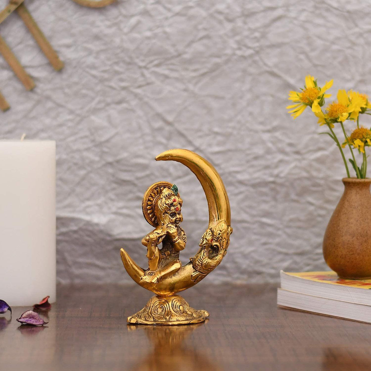 Showpiece Krishna On Moon Statue - 5.5*3.8*6.5 inch (AS305 G)