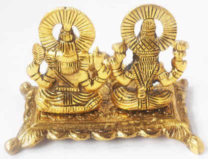 Showpiece Aluminium Laxmi Ganesh With Deepak - 5*4.5*4.5 inch (AS341 G)