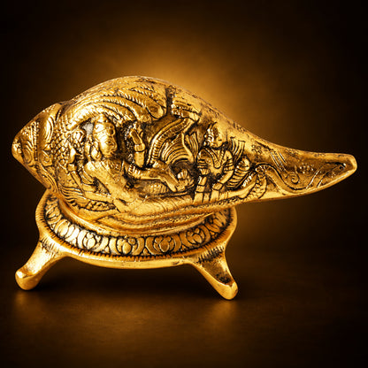 Aluminium Showpiece Shankh With Stand - 7.9*4.9*4.1 Inch (AS342 G)