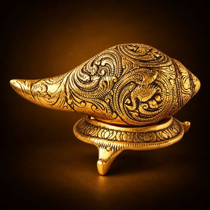 Aluminium Showpiece Shankh With Stand - 7.9*4.9*4.1 Inch (AS342 G)