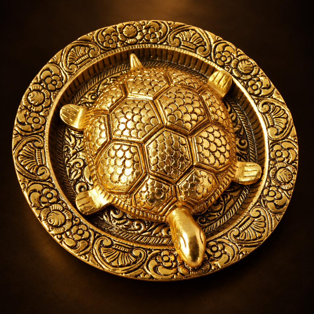 Showpiece Tortoise Statue With Plate- 6*6*1.6 inch (AS344 G)