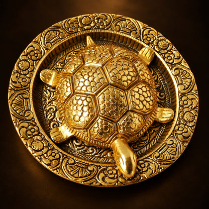 Showpiece Tortoise Statue With Plate- 6*6*1.6 inch (AS344 G)