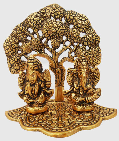 Showpiece Aluminium Laxmi Ganesh With Tree - 4.9*3.3*4.7 inch (AS345 G)