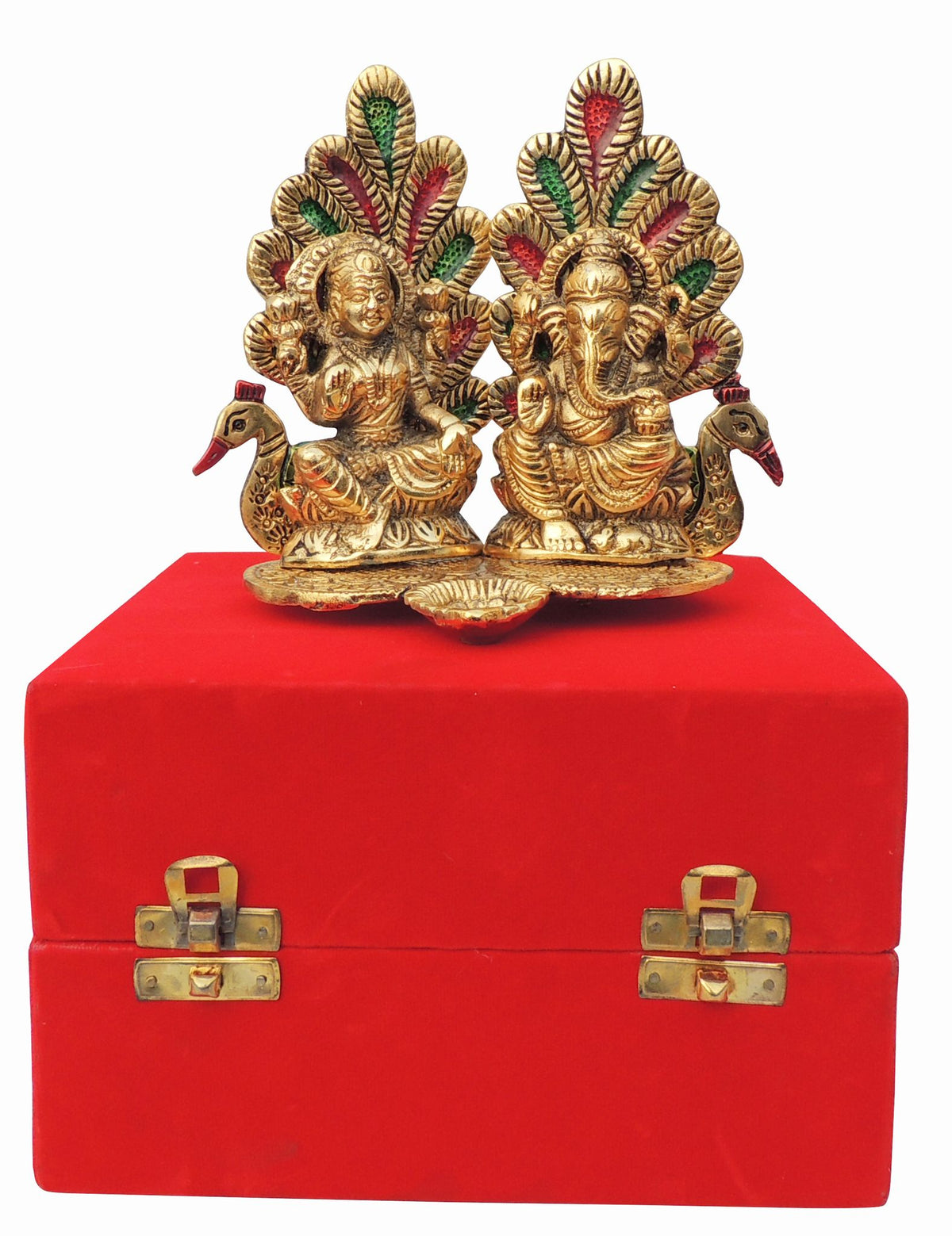 Showpiece Aluminium Lamxi Ji Sitting On Peacock - 6.2*4.2*5.1 Inch (AS367 G)