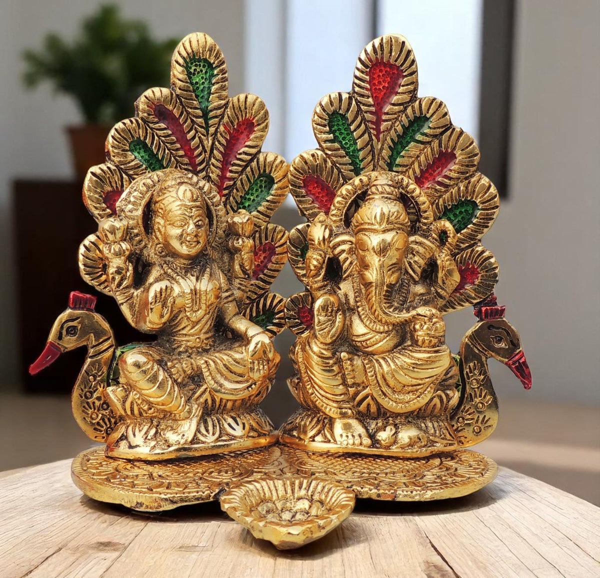 Showpiece Aluminium Lamxi Ji Sitting On Peacock - 6.2*4.2*5.1 Inch (AS367 G)