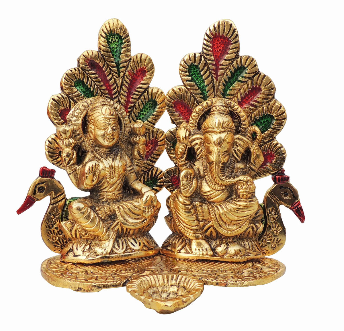 Showpiece Aluminium Lamxi Ji Sitting On Peacock - 6.2*4.2*5.1 Inch (AS367 G)