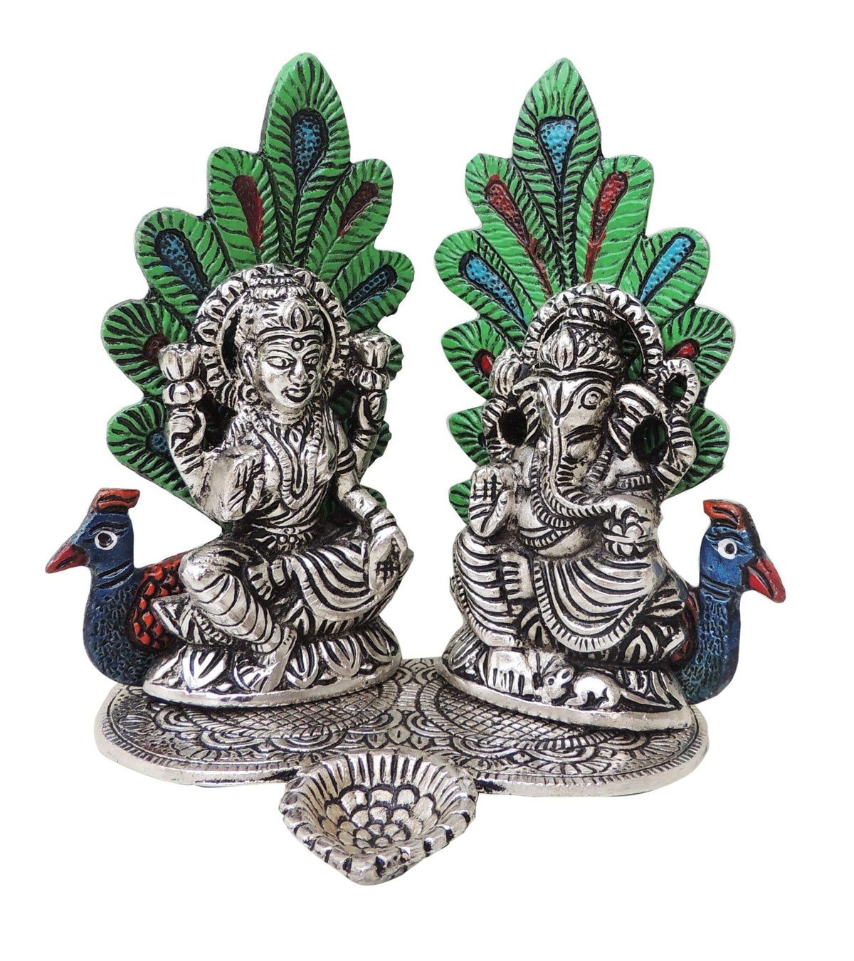 Showpiece Aluminium Lamxi Ji Sitting On Peacock - 5.5*4.2*5.8 inch (AS367 S)