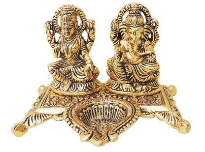 Showpiece Aluminium Laxmi Ganesh Deepak - 6*4.5*4.2 inch (AS370 G)