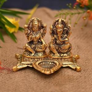 Showpiece Aluminium Laxmi Ganesh Deepak - 6*4.5*4.2 inch (AS370 G)