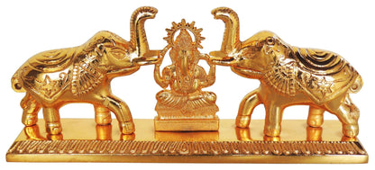 Elegant Elephant Design Sindhur Dibbi with Ganesh Statue  - 6*1.2*2.5 Inch (AS398 G)