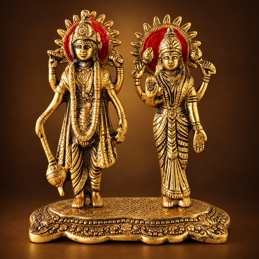 Aluminium Showpiece Vishnu & Laxmi Statue  - 6.5*3*7 Inch (AS400 G)