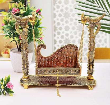 Aluminium Showpiece Peacock Jhula Statue - 11*4.5*10 Inch (AS426 C)