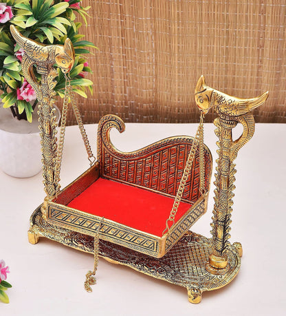Aluminium Showpiece Peacock Jhula Statue - 11*4.5*10 Inch (AS426 C)