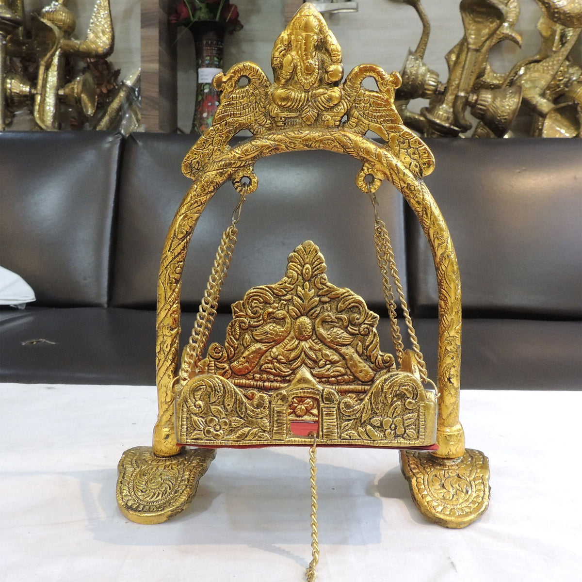 Aluminium Showpiece Ganesh Meharav Jhula - 9*4*11 Inch (AS426 P)