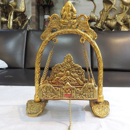Aluminium Showpiece Ganesh Meharav Jhula - 9*4*11 Inch (AS426 P)