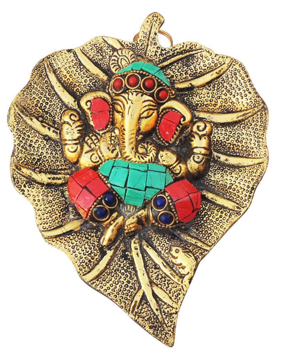 Aluminium Showpiece Stone Patta Ganesh Statue - 5.5*1*7 Inch (AS429 G)