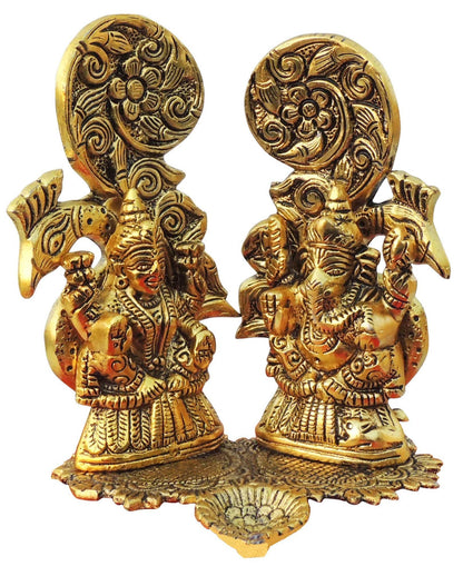 Aluminium Showpiece Peacock Laxmi Ganesh Statue - 5.3*4.5*6.2 Inch (AS432 G)