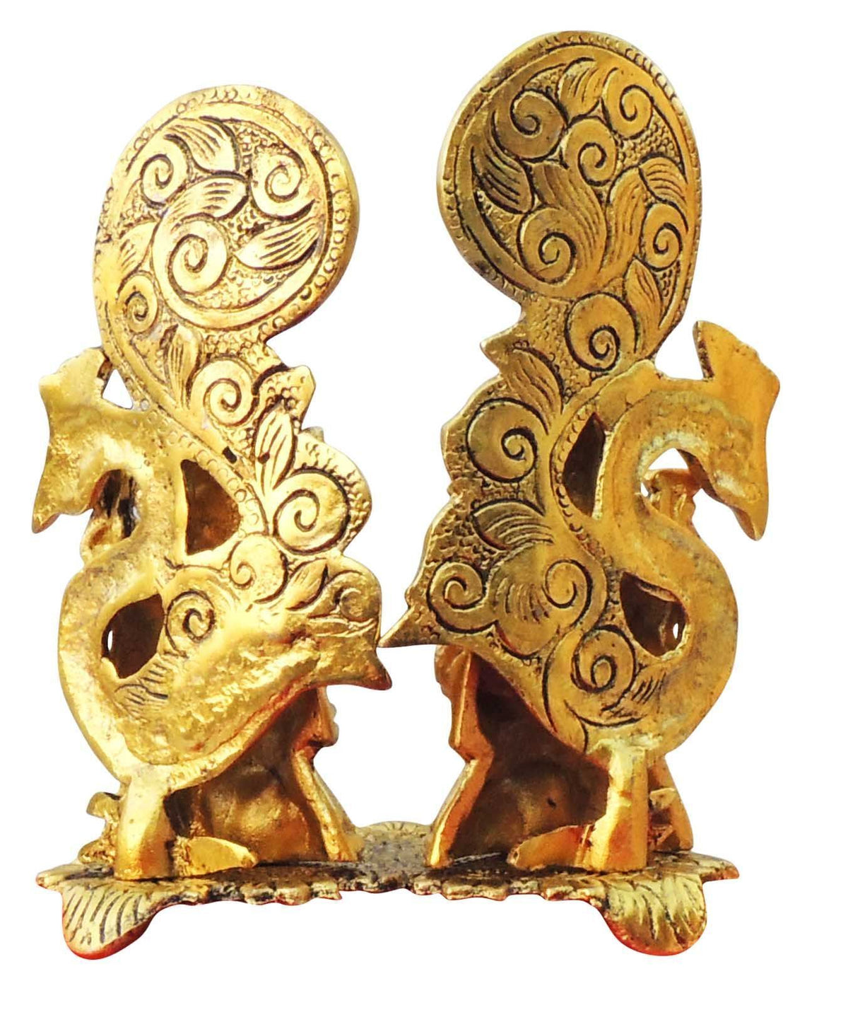 Aluminium Showpiece Peacock Laxmi Ganesh Statue - 5.3*4.5*6.2 Inch (AS432 G)