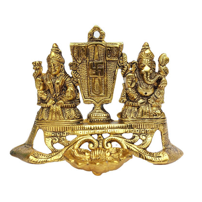 Aluminium Showpiece Laxmi Ganesh Deepak Statue - 8*4.5*5.5 Inch (AS435 G)