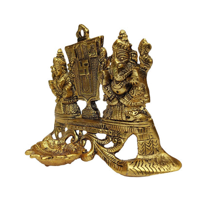 Aluminium Showpiece Laxmi Ganesh Deepak Statue - 8*4.5*5.5 Inch (AS435 G)