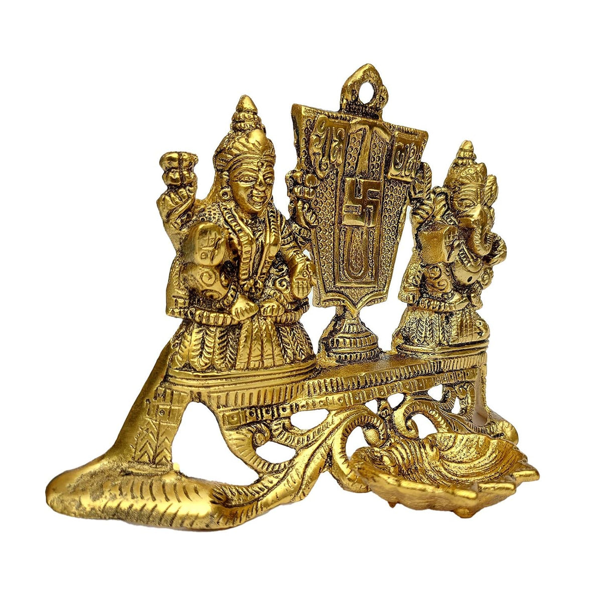 Aluminium Showpiece Laxmi Ganesh Deepak Statue - 8*4.5*5.5 Inch (AS435 G)