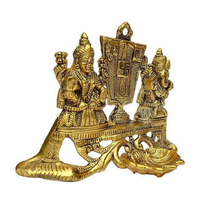 Aluminium Showpiece Laxmi Ganesh Deepak Statue - 8*4.5*5.5 Inch (AS435 G)