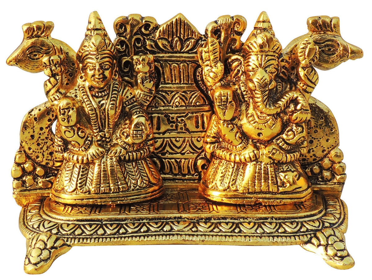Aluminium Showpiece Peacock Laxmi Ganesh Statue - 6.7*2.6*4 Inch (AS436 G)