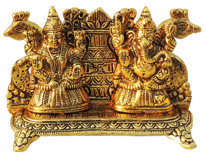 Aluminium Showpiece Peacock Laxmi Ganesh Statue - 6.7*2.6*4 Inch (AS436 G)