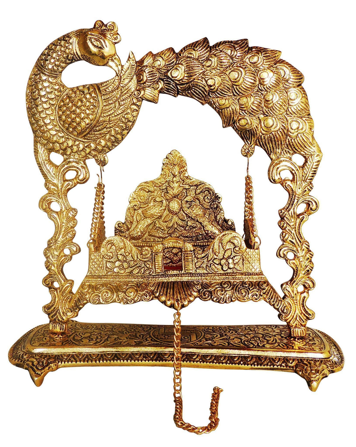 Aluminium Showpiece Peacock Jhula Statue - 11*5.5*13 Inch (AS444 G)