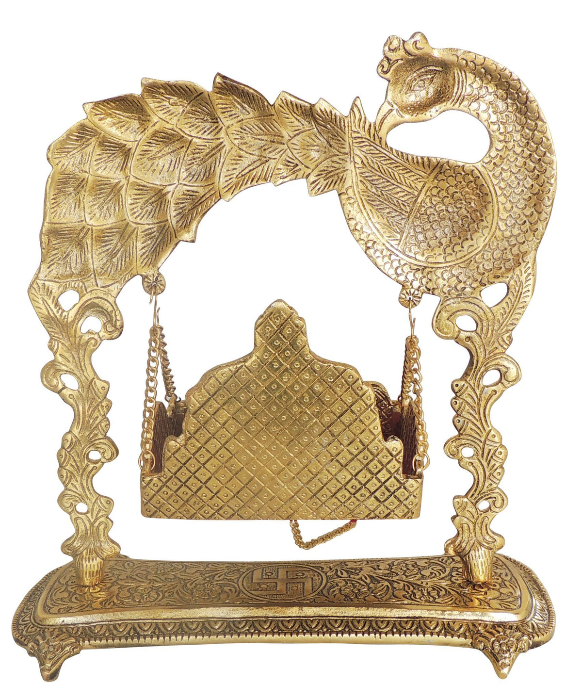 Aluminium Showpiece Peacock Jhula Statue - 11*5.5*13 Inch (AS444 G)