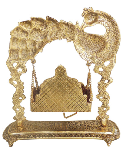 Aluminium Showpiece Peacock Jhula Statue - 11*5.5*13 Inch (AS444 G)