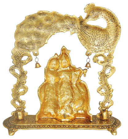 Aluminium Showpiece Radha Krishna Frame Statue - 9*4*9.7 Inch (AS446 G)
