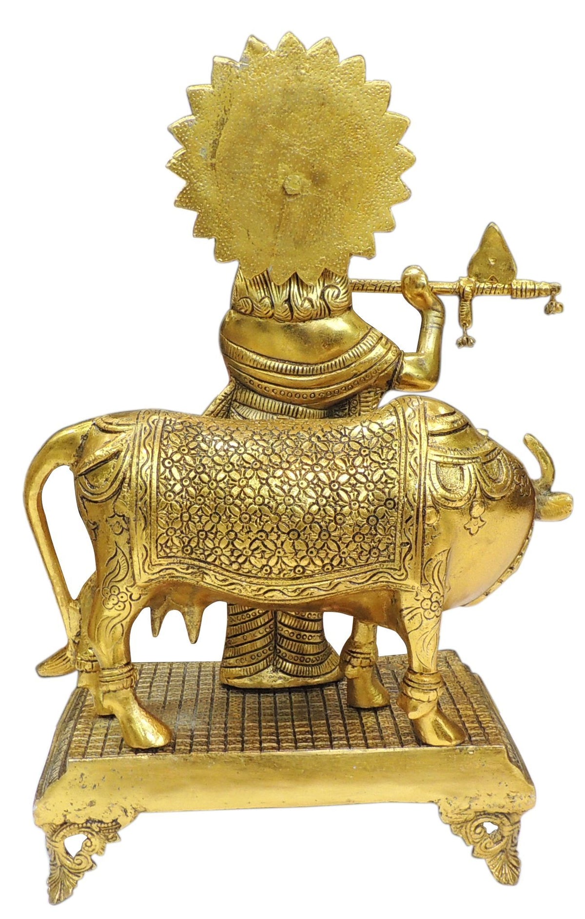 Aluminium Showpiece Cow Krishna - 12.5*8*20 Inch (AS448 G)