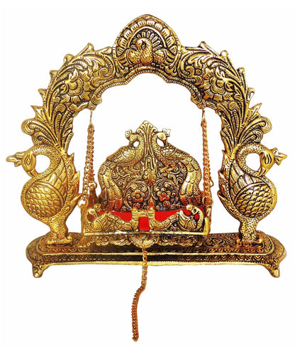 Aluminium Showpiece Double Peacock Jhula Statue - 11.5*4*10.2 Inch (AS455 G)