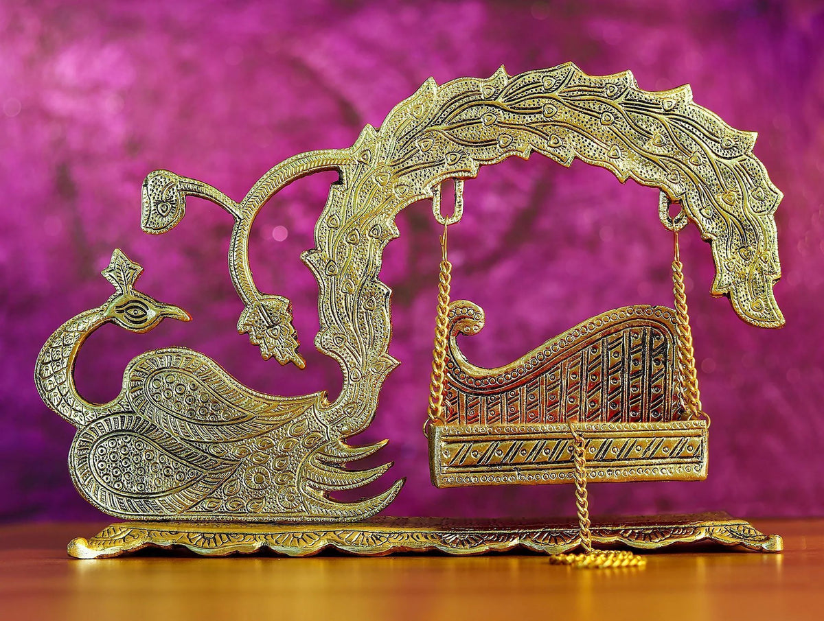 Aluminium Showpiece Duck Peacock Jhula Statue - 14*4.5*9 Inch (AS457 G)