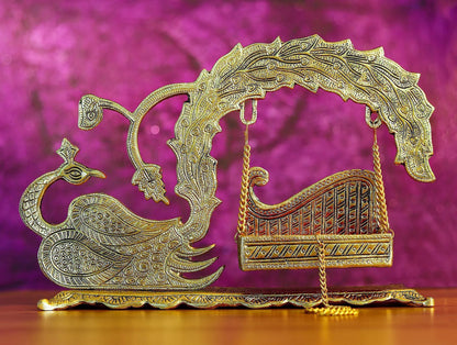 Aluminium Showpiece Duck Peacock Jhula Statue - 14*4.5*9 Inch (AS457 G)