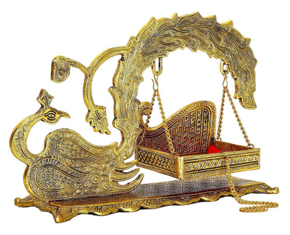 Aluminium Showpiece Duck Peacock Jhula Statue - 14*4.5*9 Inch (AS457 G)