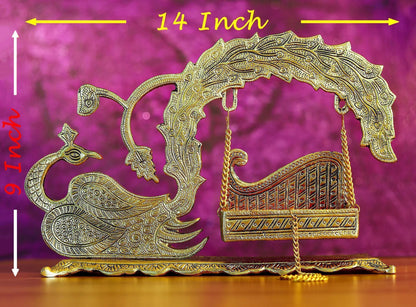 Aluminium Showpiece Duck Peacock Jhula Statue - 14*4.5*9 Inch (AS457 G)