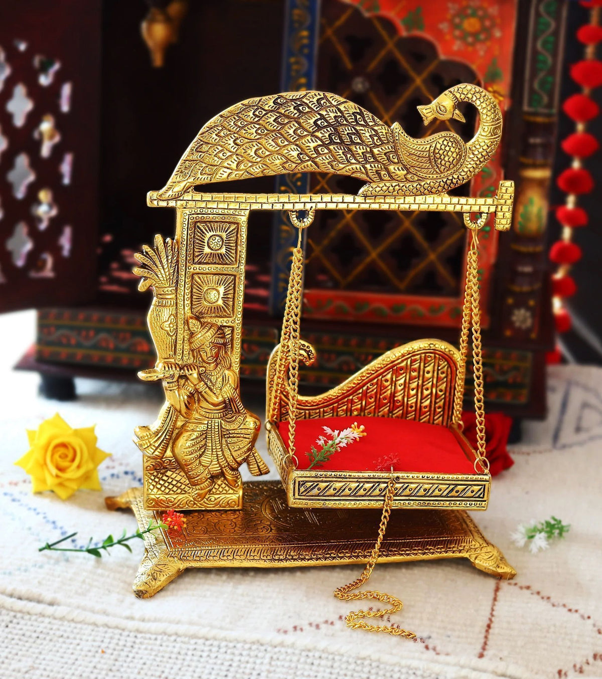 Aluminium Showpiece Krishna With Jhula Statue - 10.5*6.2*13.5 Inch (AS458 K)