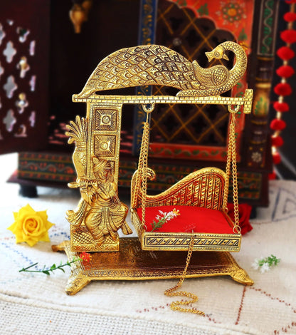 Aluminium Showpiece Krishna With Jhula Statue - 10.5*6.2*13.5 Inch (AS458 K)