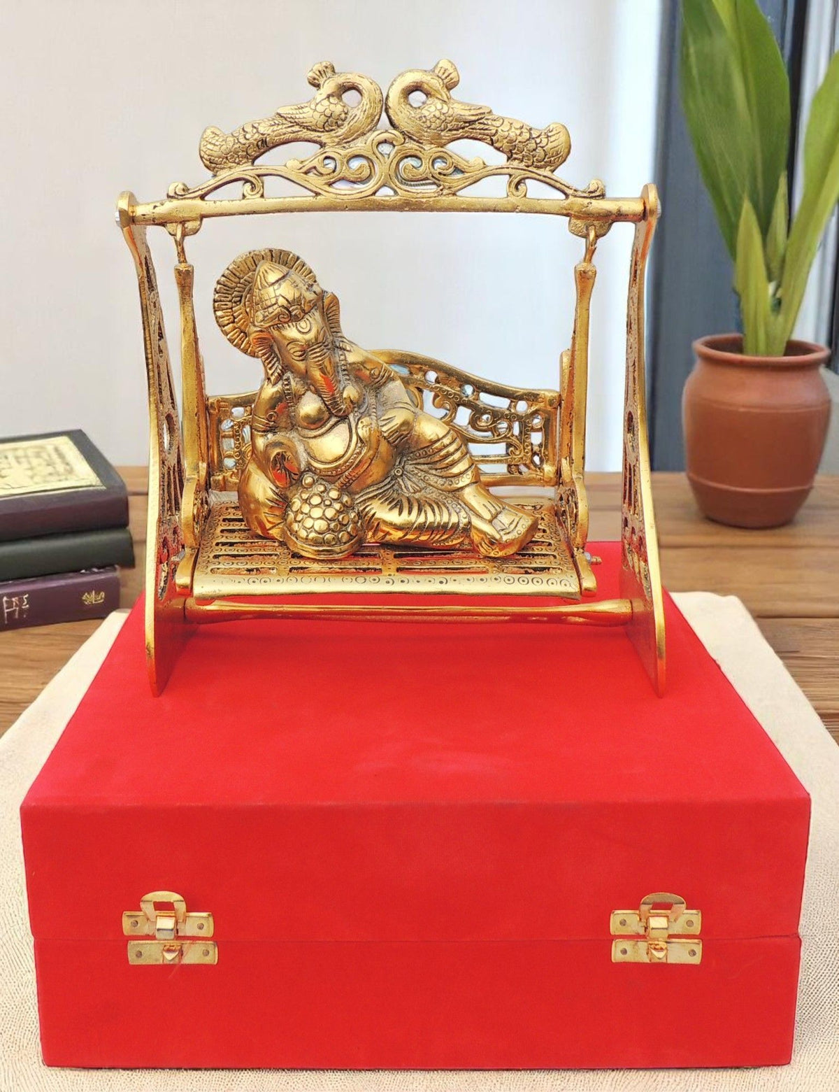 Aluminium Showpiece Garden Jhula Ganesh - 8.2*3.5*10 Inch (AS459 G)