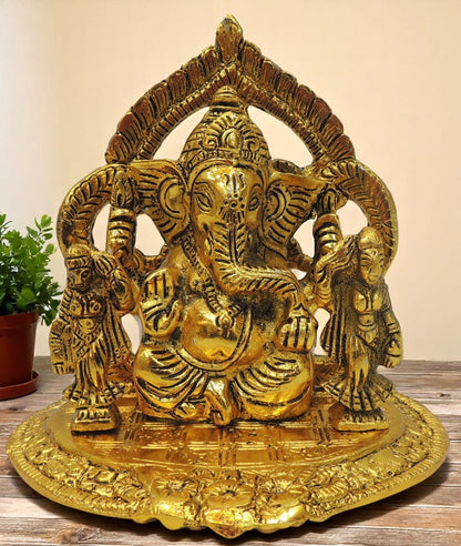 Aluminium Showpiece Ganesh Ji Statue - 5.7*5*5.7 Inch (AS478 G)
