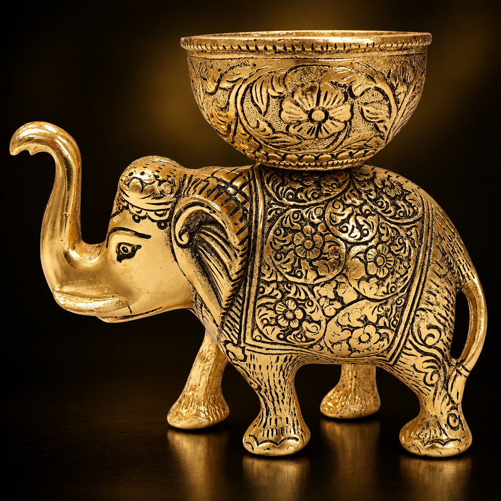 Aluminium Showpiece Elephant Bowl - 6.5*3.2*6 Inch (AS492 C)
