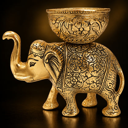 Aluminium Showpiece Elephant Bowl - 6.5*3.2*6 Inch (AS492 C)
