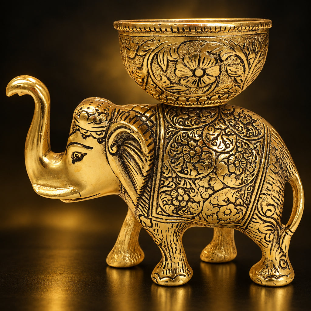 Aluminium Showpiece Elephant Bowl - 6.5*3.2*6 Inch (AS492 C)
