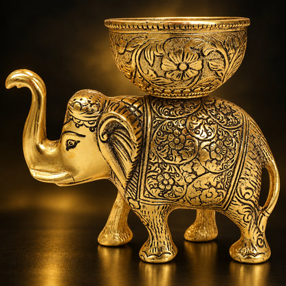 Aluminium Showpiece Elephant Bowl - 6.5*3.2*6 Inch (AS492 C)
