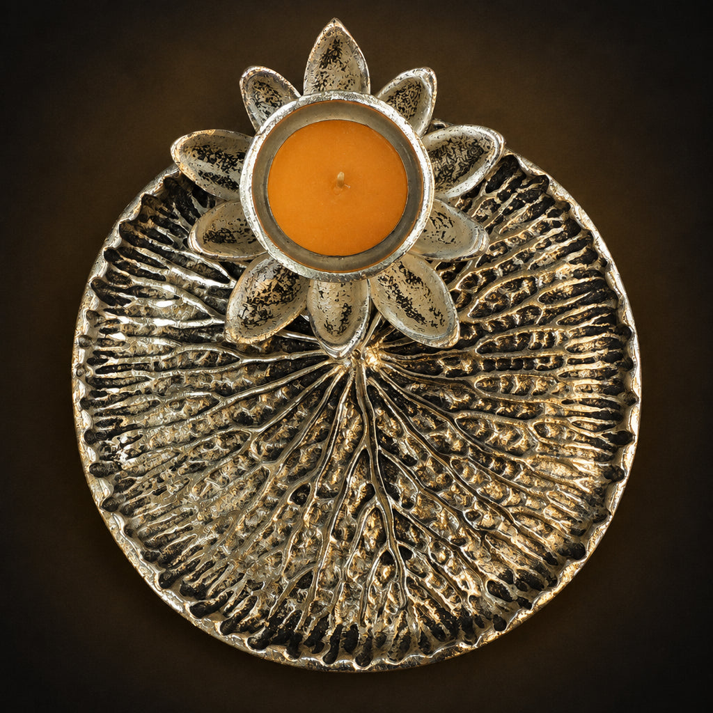 Aluminium Showpiece Plate T-Light Holder - 7*6.2*2 Inch (AS500 S)