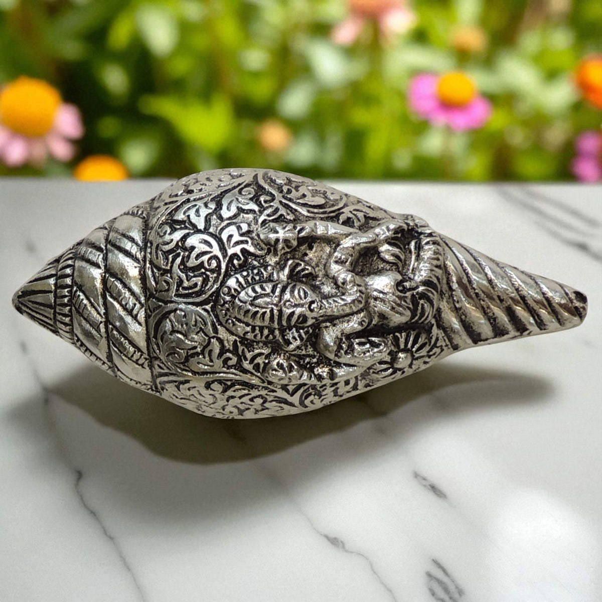 Aluminium Showpiece Shank Ganesh - 5*2*2 Inch (AS507 S)