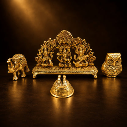 Aluminium Showpiece Owl Diwali Gift Set (AS526 G)