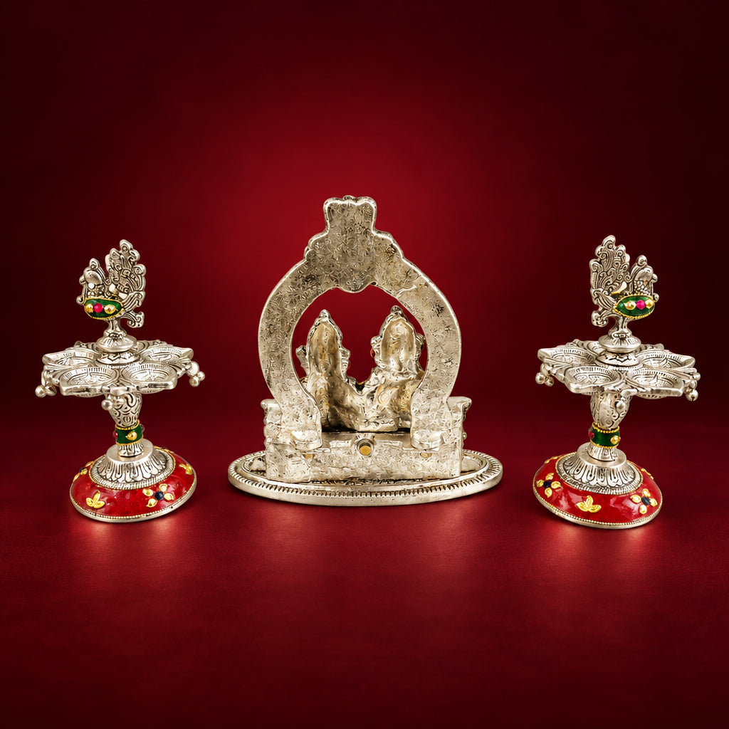 Aluminium Showpiece Laxmi Ganesh Mehrav  Gift Set - 4*4*7.5 Inch (AS527 G)